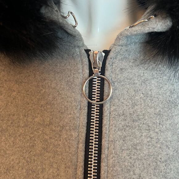 Maje Greli Fur Trimmed Coat Grey Wool Jacket Black Fur Size 38 EU M US - Picture 3 of 8